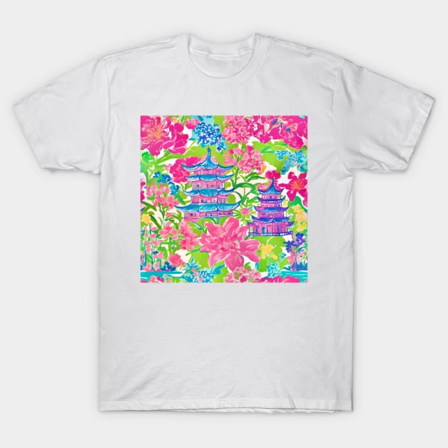 Preppy chinoiserie garden in bloom T-Shirt by SophieClimaArt